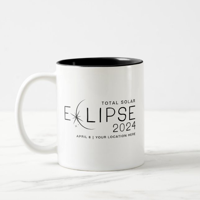 Solar Eclipse 2024 Custom Location Commemorative Two-Tone Coffee Mug (Left)