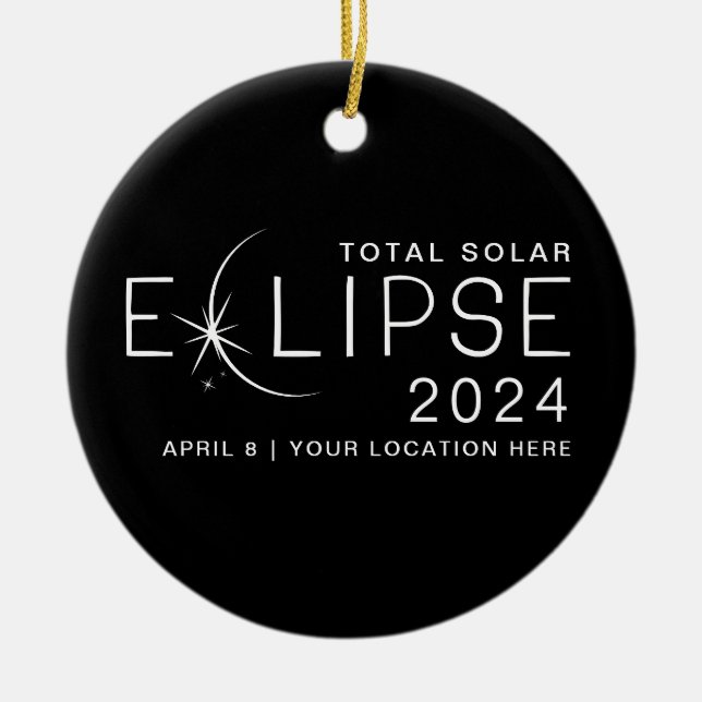 Solar Eclipse 2024 Custom Location Photo Keepsake Ceramic Ornament (Front)