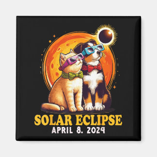 Solar Eclipse 2024 Dog Cat Wearing Solar Eclipse Magnet