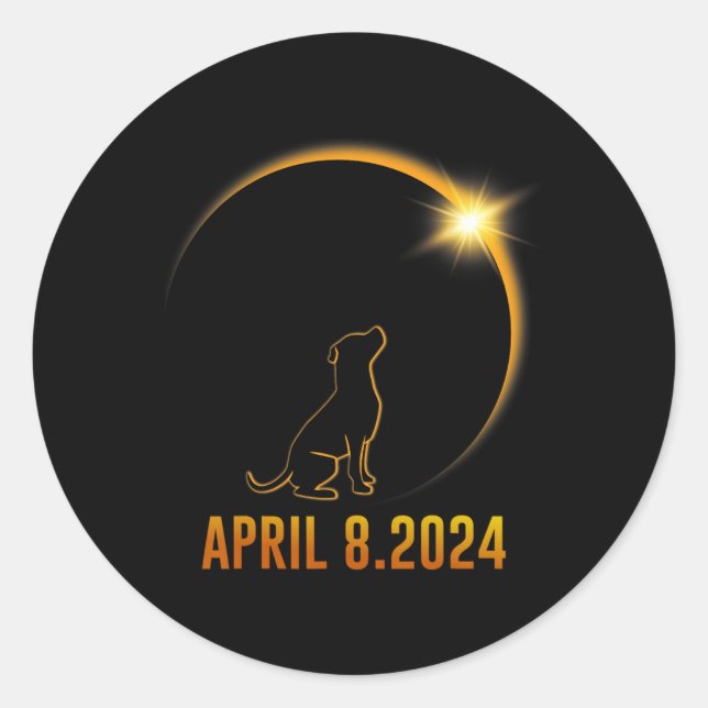 Solar Eclipse 2024 Dog Totality 1  Classic Round Sticker (Front)