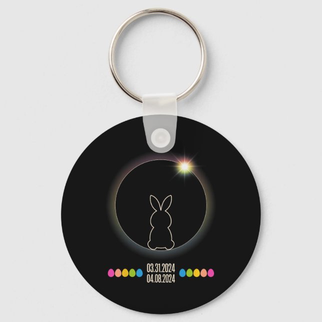 Solar Eclipse 2024 Fun Easter Bunny Easter Eggs  Key Ring (Front)