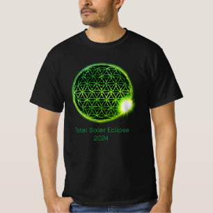 Solar Eclipse 2024 Green Sparkling Flower of Life T-Shirt