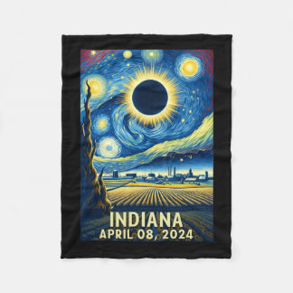 Solar Eclipse 2024 Indiana Starry Night Fleece Blanket