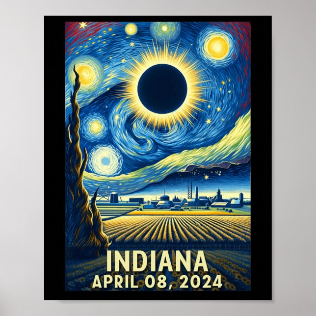 Solar Eclipse 2024 Indiana Starry Night  Poster (Front)