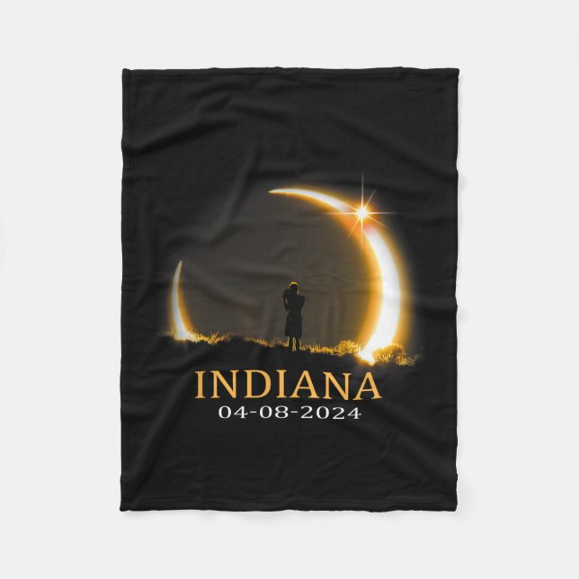Solar Eclipse 2024 Indiana Total Solar Eclipse  Fleece Blanket (Front)