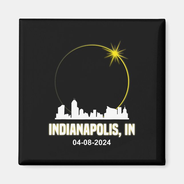 Solar Eclipse 2024 Indianapolis Skyline Indiana Ec Magnet (Front)
