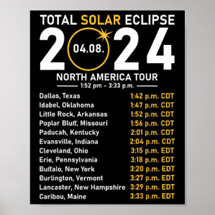 Solar Eclipse 2024 North America Tour State Totali Poster