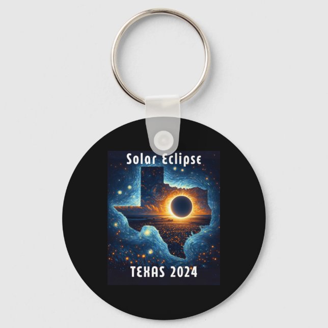 Solar Eclipse 2024 Starry Night  Key Ring (Front)