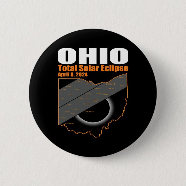 Solar Eclipse 2024 State Ohio Map Total Solar Ecli 6 Cm Round Badge (Front)