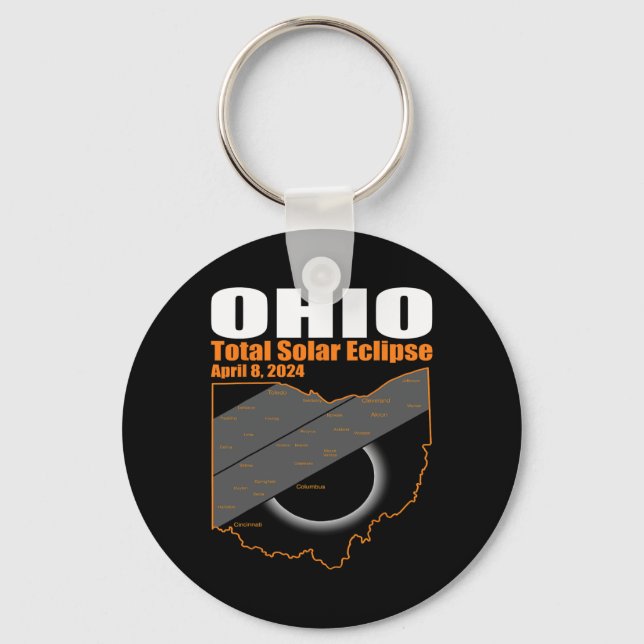 Solar Eclipse 2024 State Ohio Map Total Solar Ecli Key Ring (Front)