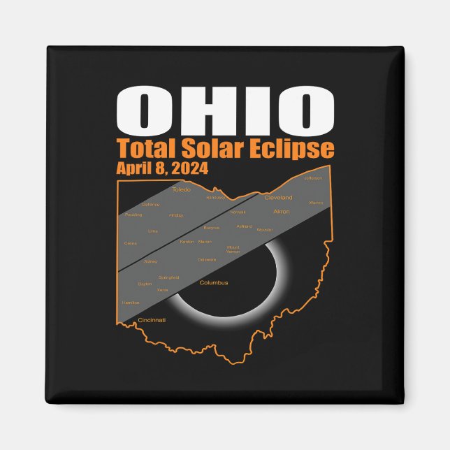 Solar Eclipse 2024 State Ohio Map Total Solar Ecli Magnet (Front)