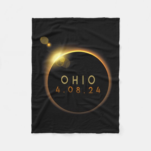Solar Eclipse 2024 State Ohio Total Solar Eclipse  Fleece Blanket (Front)