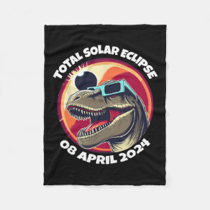 Solar Eclipse 2024 T-rex Wearing Eclipse Gles  Fleece Blanket
