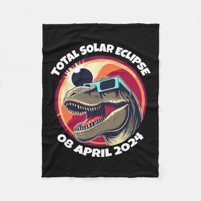 Solar Eclipse 2024 T-rex Wearing Eclipse Gles  Fleece Blanket (Front)