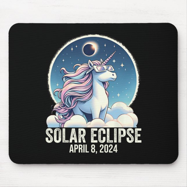 Solar Eclipse 2024 Unicorn Wearing Glasses April 8 Mouse Pad (Front)