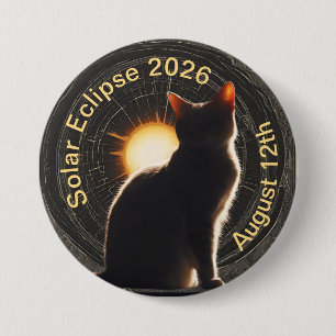 Solar Eclipse 2026 sun cat 7.5 Cm Round Badge