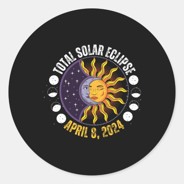 Solar Eclipse 8-4-2024 Eclipse With Sun  Classic Round Sticker (Front)