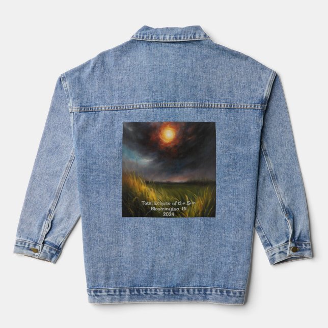 Solar Eclipse Add Custom Text Dark Sky 2024  Denim Jacket (Back)