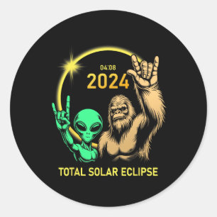 Solar Eclipse Alien Bigfoot Rock April Total Eclip Classic Round Sticker