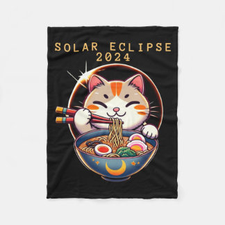 Solar Eclipse April 8 2024 Astronomy Kawaii Cat Fleece Blanket