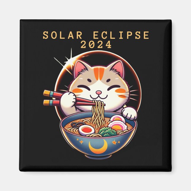 Solar Eclipse April 8 2024 Astronomy Kawaii Cat Magnet (Front)