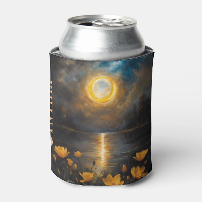 Solar Eclipse At The Lake Flowers Drink Can Cooler (Can Front)
