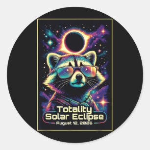Solar Eclipse August 12 2026 Totality Racoon Classic Round Sticker
