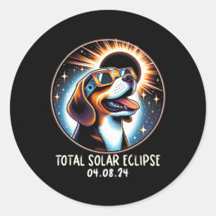 Solar Eclipse Beagle Wearing Glasses Pet April 8 2 Classic Round Sticker