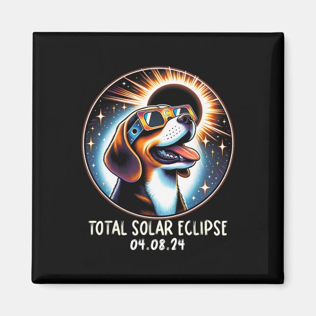 Solar Eclipse Beagle Wearing Glasses Pet April 8 2 Magnet (Front)
