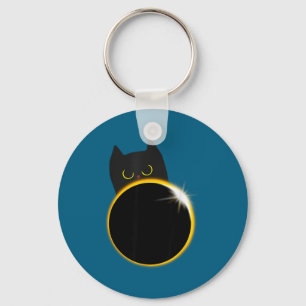 Solar Eclipse Black Cat Lover Key Ring
