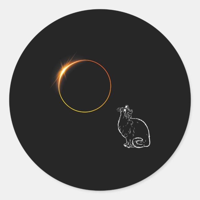 Solar Eclipse Cat Eclipse Glasses Classic Round Sticker (Front)