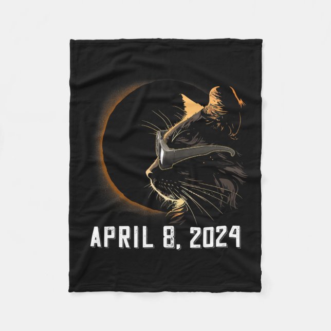 Solar Eclipse Cat Solar Eclipse Glasses Cat  Fleece Blanket (Front)