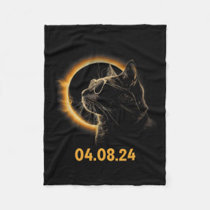 Solar Eclipse Cat Solar Eclipse Glasses Cat Fun Fleece Blanket