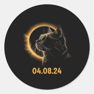 Solar Eclipse Cat Solar Eclipse Glasses Cat Funny  Classic Round Sticker