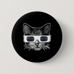Solar Eclipse Cat Wearing Solar Eclipse Glasses 6 Cm Round Badge