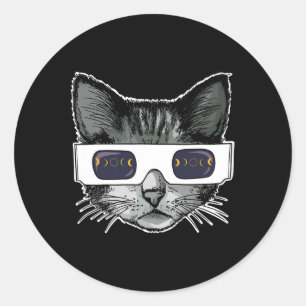 Solar Eclipse Cat Wearing Solar Eclipse Glasses Classic Round Sticker