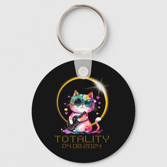 Solar Eclipse Cat Wearing Solar Eclipse Glasses  Key Ring (Front)