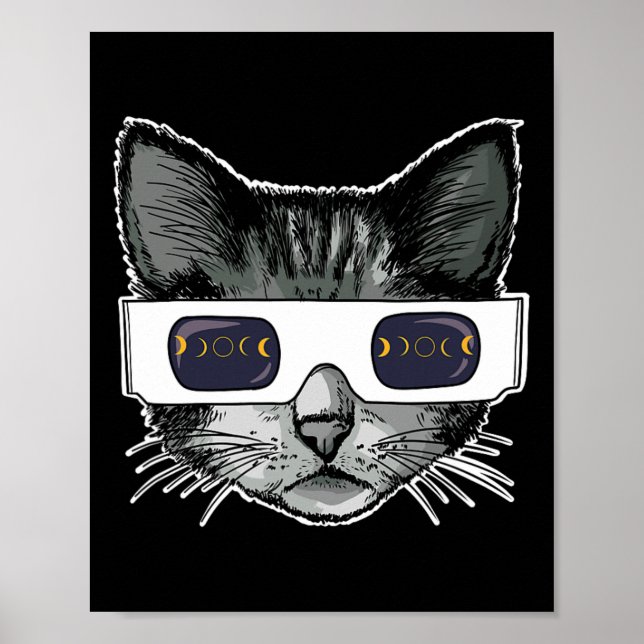 Solar Eclipse Cat Wearing Solar Eclipse Glasses  Poster (Front)
