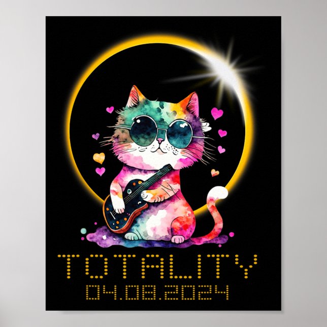 Solar Eclipse Cat Wearing Solar Eclipse Glasses  Poster (Front)