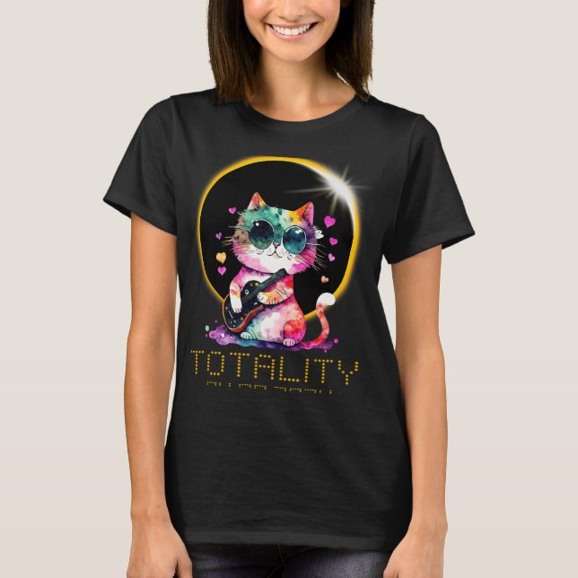 Solar Eclipse Cat Wearing Solar Eclipse Glasses  T-Shirt (Front)