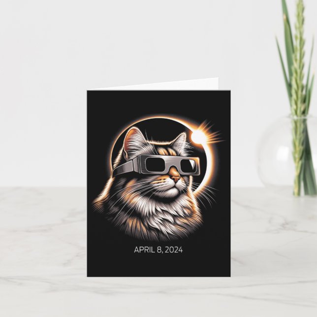 Solar Eclipse Cat Wearing Solar Eclipse Gles  Card (Front)