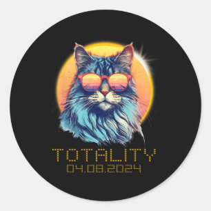 Solar Eclipse Cat Wearing Solar Eclipse Gles Classic Round Sticker