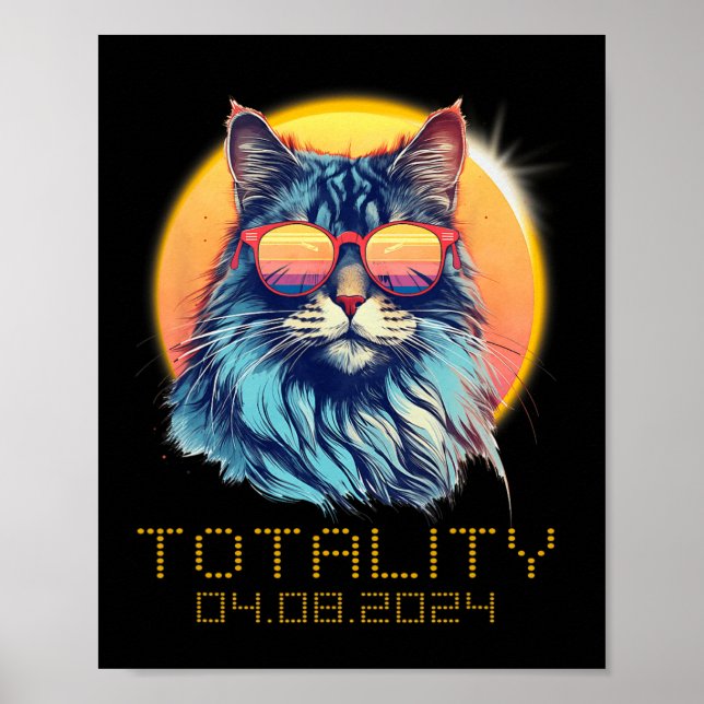 Solar Eclipse Cat Wearing Solar Eclipse Gles  Poster (Front)