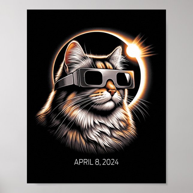 Solar Eclipse Cat Wearing Solar Eclipse Gles  Poster (Front)