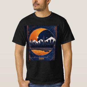 Solar Eclipse Cityscape Hills 2024 Add Name Men's T-Shirt