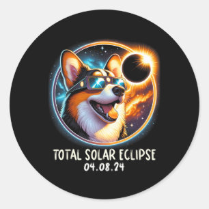 Solar Eclipse Corgi Wearing Glasses Pet April 8 20 Classic Round Sticker