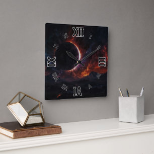 Solar Eclipse Cosmic Masterpiece Xzendor7 AI Art Square Wall Clock
