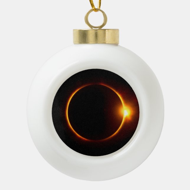 Solar Eclipse Dark Sun & Moon Ceramic Ball Christmas Ornament (Front)