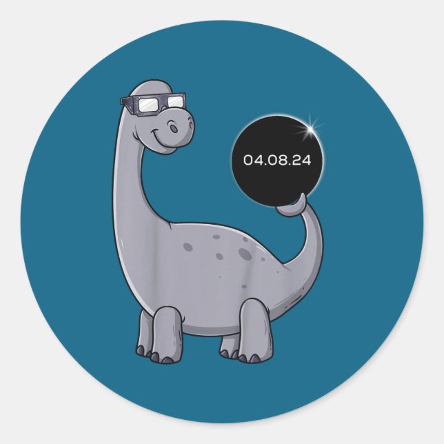 Solar Eclipse Dino 04 08 Classic Round Sticker (Front)