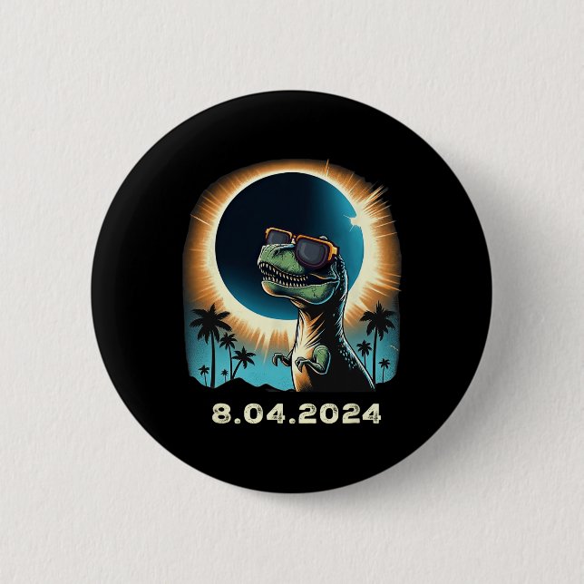 Solar Eclipse Dino With Solar Eclipse Gles  6 Cm Round Badge (Front)